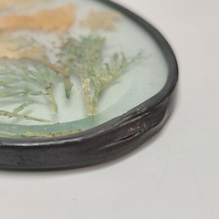 Pressed Flower Suncatcher Beveled Leaded Glass Frame Oval Preserved Bohemian