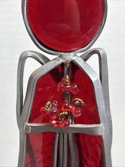 VTG Stained Glass Angel 9” Tall Suncatcher Red Holding Flowers Wings