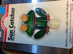Vintage 1986 FROG SUN CATCHER Stained Glass Kitschy Decor Window Hanging