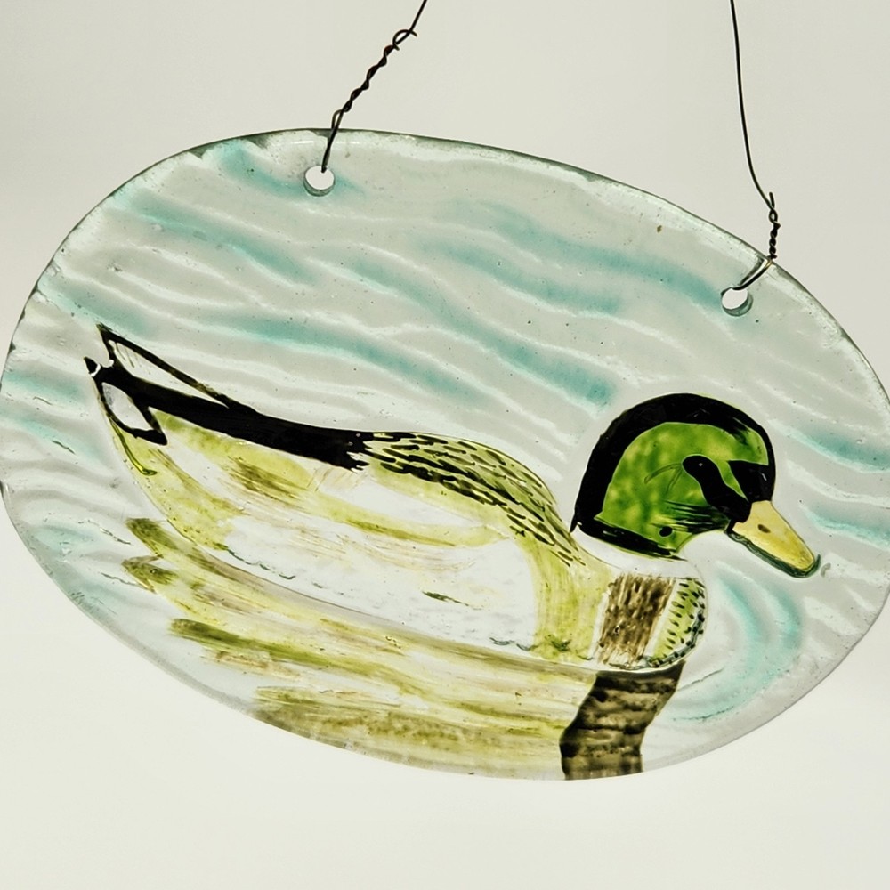 Oval Mallard Duck Design Handpainted Glass Window Sun Catcher 4.5″ Ornament