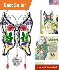 I Love You Butterfly Suncatcher – Stained Glass & Preserved Flowers Gift