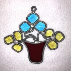 Stained Glass Potted Flower Window Decoration Sun Catcher 4 7/8″ X 4 1/2” Vtg