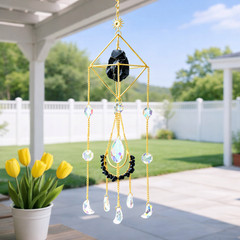 Black Obsidian Crystal Sun Catcher Rainbow Maker Chakra Meditation Window Hangin