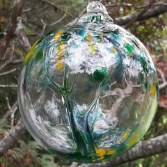 Hanging Glass Ball 6″ Diameter “Winter Tree” Witch Ball (1) #26