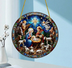 Acrylic Christmas Nativity/Holy Family Suncatcher-2D-Stained Glass Look-5.9in