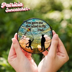 Dad Son Flying Kite Stained Glass Suncatcher Window Decor