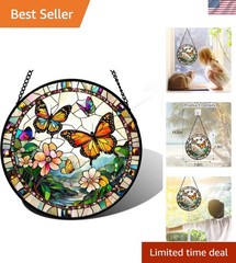 Stained Glass Window Hanging, Butterflies Flying in The Sky Suncatcher for Do…