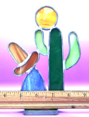 Stained Glass USA Handmade “SIESTA TIME” 3D Stand Up 6 3/4″ Tall 4 1/2″ WIDE