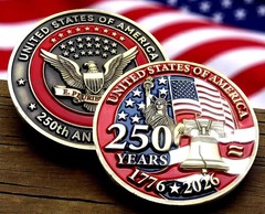 250th Anniversary 50mm Raised Design 3D Print Coin