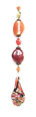 Lampwork glass frog pendant & red bead suncatcher ornament decor. Orange & green