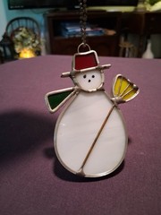 Stained Glass Snowman Suncatcher 6x3in White/Red/Yellow/Green Hat Scarf