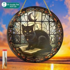 Acrylic Black Cat & Book Sun Catcher Whimsical Witchy Window Hanging Decoration