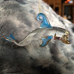 Fantasy Glass Clear Dolphin Suncatcher Ornament w/ Hanging Crystal – 2.75″