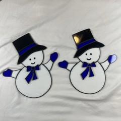Vintage Stained Glass 10” Snowman Sun Catcher Set Of 2