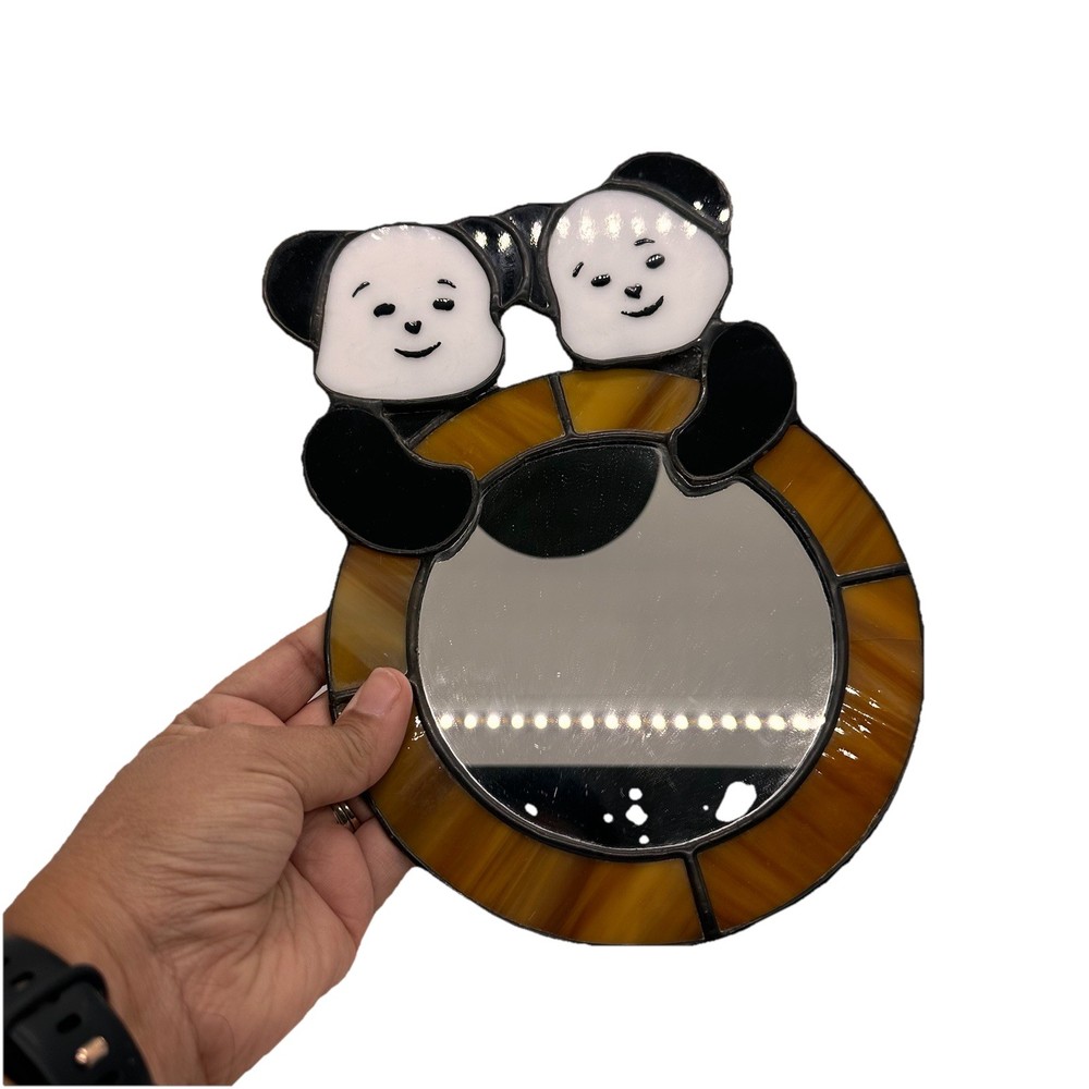 Vintage Panda Stain Glass Wall Mirror Window Decor Twins *READ*