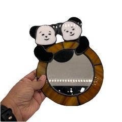 Vintage Panda Stain Glass Wall Mirror Window Decor Twins *READ*