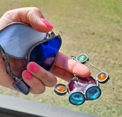 Dove Sun Catcher Cobalt Blue and Glass Clown with Balloon Figurine Small – 2/set