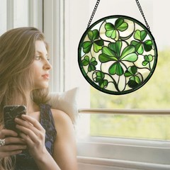 Stained Glass Clover Suncatcher – Green Irish Decor for St. Patrick’s Day, Garde
