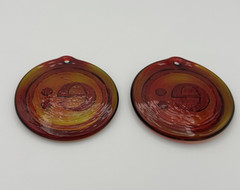Vintage Art Glass Suncatchers Pair Amber Red Iridescent Round Hanging Window