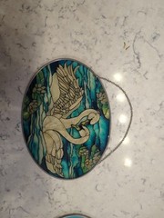 Joan Baker Designs Hand Painted Stained Glass Suncatcher Two Swans Water Lilies