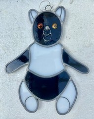 Vintage Stained Glass Panda Bear Suncatcher Window Decor Large