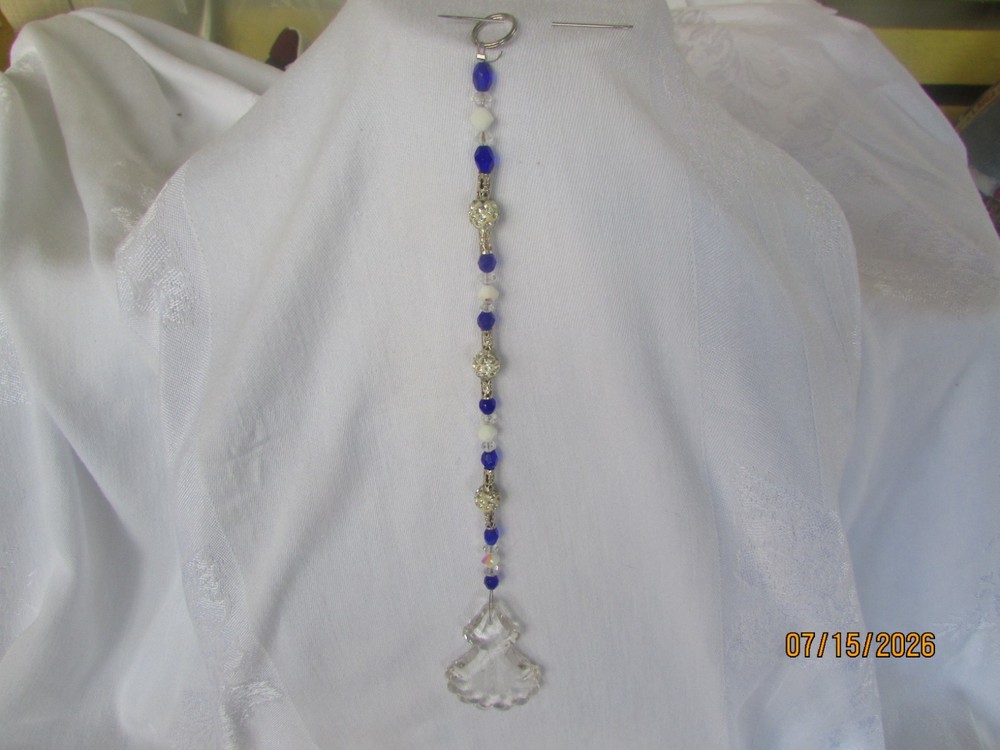 Handmade Crystal & Beads Suncatcher Prismatic Colors 10 Inches Blue Silver Metal