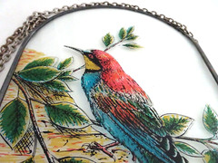 8″ Arch Shaped Sun-Catcher-Bird on Branch Themed-Sturdy Chain-Artist Unknown