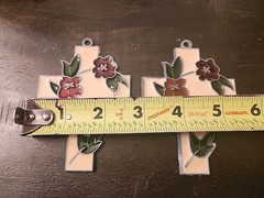 Set Of Vintage Floral Cross Stained Glass Suncatcher Flowers Religious