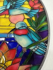 Joan Baker Designs Handpainted Stained Glass Hummingbird Suncatcher Metal Frame