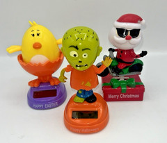 Lot of 3 Solar-Powered Dancing Holiday Toys: Easter Chick, Xmas Santa & Monster