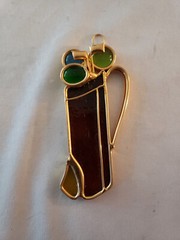 Vintage Stained Glass Hanging Suncatcher Golf Bag Golfing Multi Colors EUC