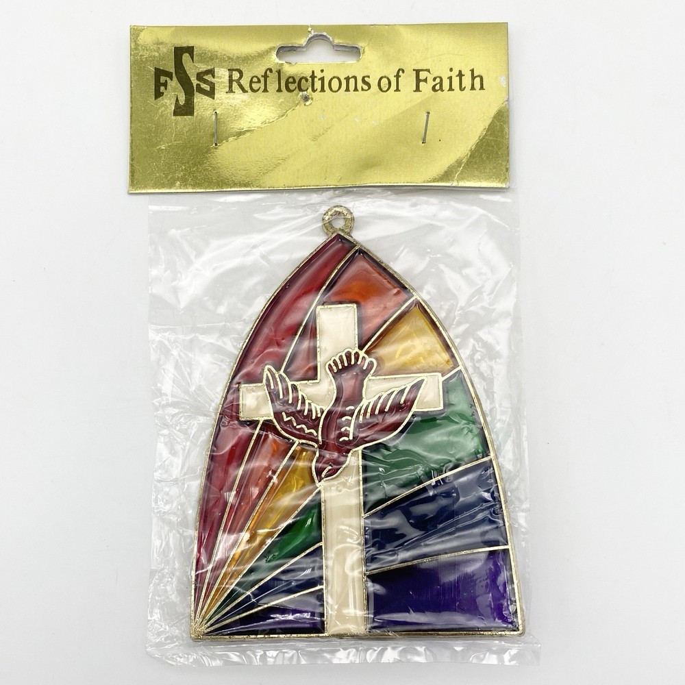 Vintage Suncatcher Rainbow With Cross And Bird Multicolor Gold Tone NOS