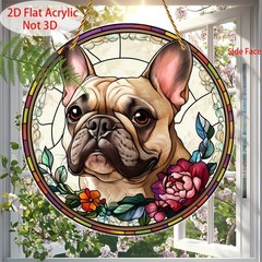 Acrylic French Bulldog Sun Catcher 2D Flat Floral Pet Window Hanging Decoration