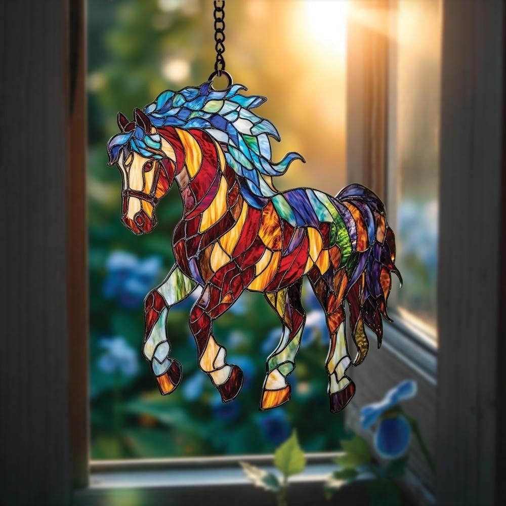 Horse Spiritual Acrylic Suncatcher, Boho Suncatchers for Window Hanging Ornam…