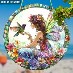 Fairy With Hummingbird Acrylic Suncatcher Whimsical Window Hanging Decoration