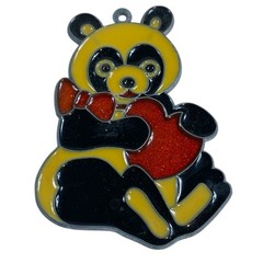 Lot Of 3 VTG Panda Bear Sun Catcher Stain Glass Black And White Window Hanging
