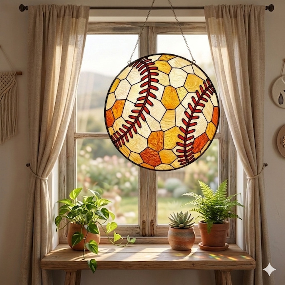 Baseball Stained Glass Suncatcher, Baseball Dad Mom Home Decor Panel