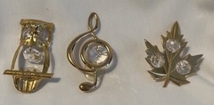 Mascot Int. Brass Suncatchers Austrian Crystals Lot of 3 Owl, Music Note, Leaf
