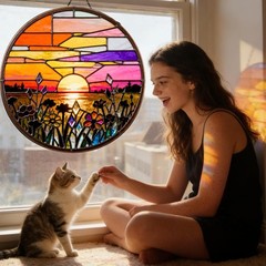 8″ Stained Glass Window Hangings Sunset Garden Stained Glass Suncatcher Vibrant