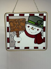 Vintage Snowman Stained Glass Suncatcher Hanging Christmas Decor Approx 5×5
