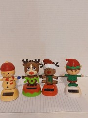 4 Christmas Solar Powered Figuarines Snowman, Elfs,reindeers