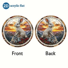 White Wild Rabbit On Rocky Mountain Peak Sunset Wildflowers Acrylic Suncatcher