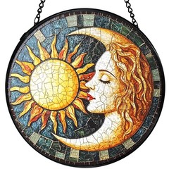 Celestial Stained Glass Suncatchers for Window Decor Sun & Moon Design, 7.9in