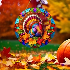 Thanksgiving Turkey Acrylic Sun Catcher Colorful Hanging Window Ornament Decor