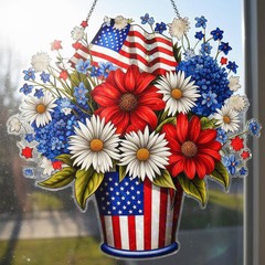 Patriotic Flower Suncatcher Ornament Holographic USA Window Decor