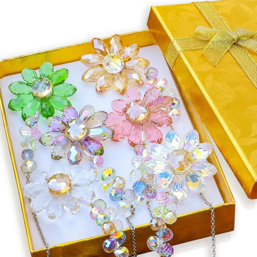 6Pcs Crystal Sunflower Suncatchers Hanging Ornaments, Rainbow Maker Sun Catchers