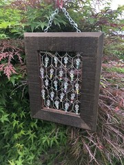 Glass Beaded Sun Catcher on Wood Framed Chicken Wire