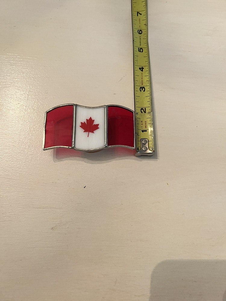 Stained Glass Canadian Flag Sun Catcher Window Ornament Reds & White 2×4 Photo