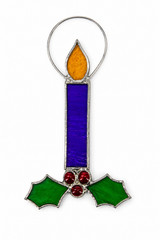 Handmade Stained Glass Christmas Candle Holly Suncatcher Ornament Holiday Decor