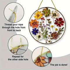 Dried Wildflower Botanical Metal Frame Acrylic Suncatcher Boho Window Decoration